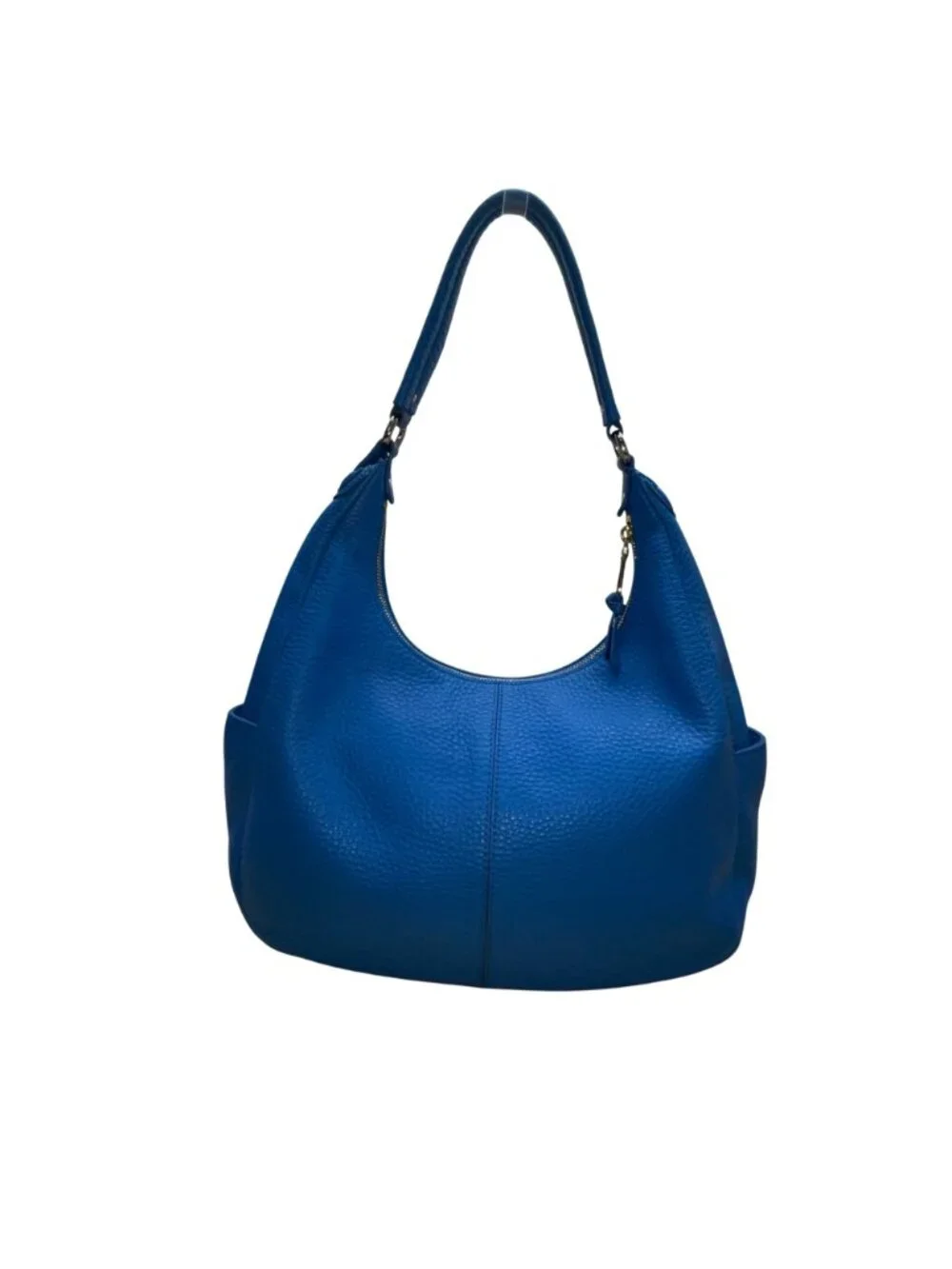 Cole Haan Women’s Blue Leather with Side Pockets Pebbled Texture Chic Hobo Bag